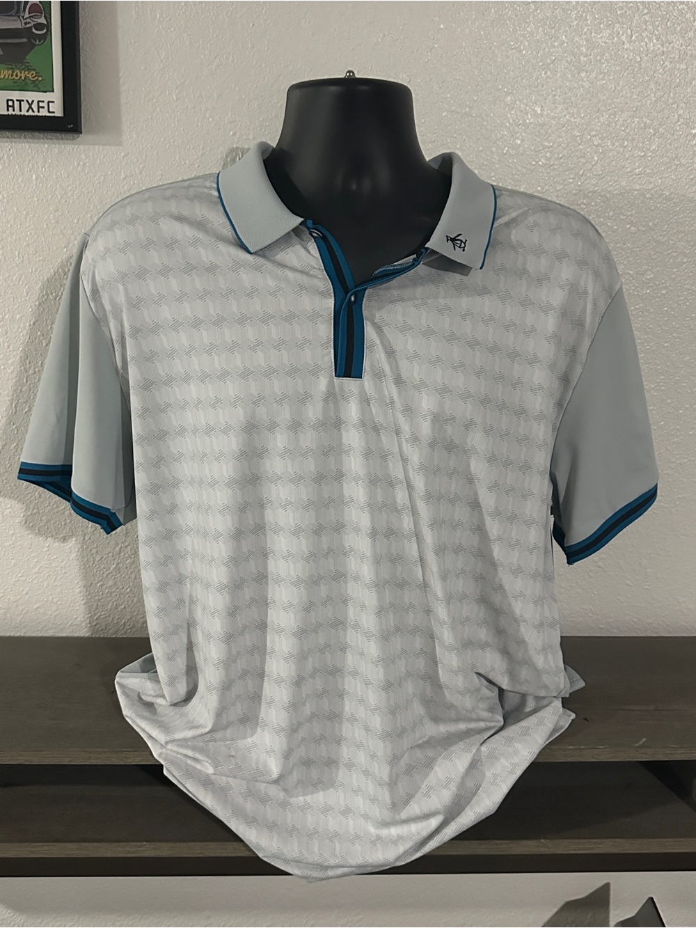 Men's Light Gray Polo with Teal Accent Trim